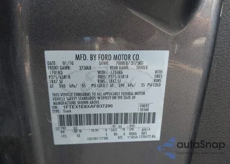 2010 Ford F-150 Stx из США, поврежденный, VIN 1FTEX1E8XAFB37290